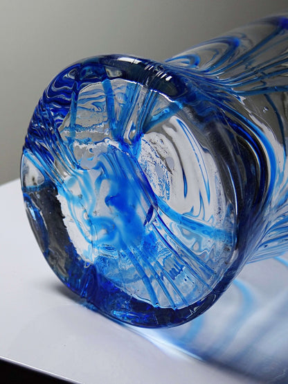 Vintage Vase aus Muranoglas blau-transparent, Italien 1960-70er