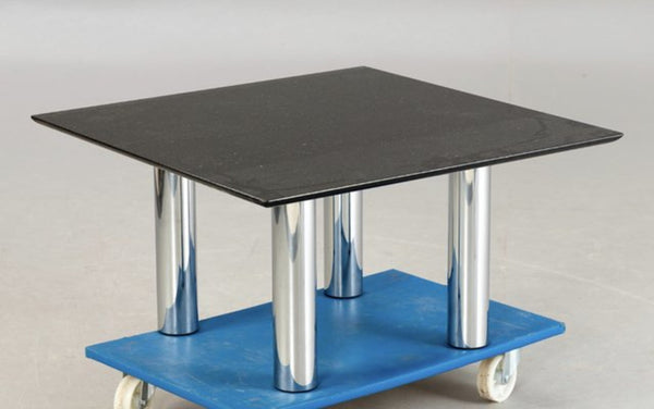 Vintage Couchtisch von Peter Draenert für Draenert, Granitplatte schwarz, Chrombein