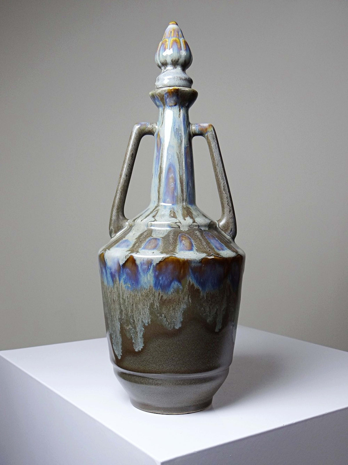Vintage Keramikflasche mit Stöpsel, flambierte Glasur, Frankreich
