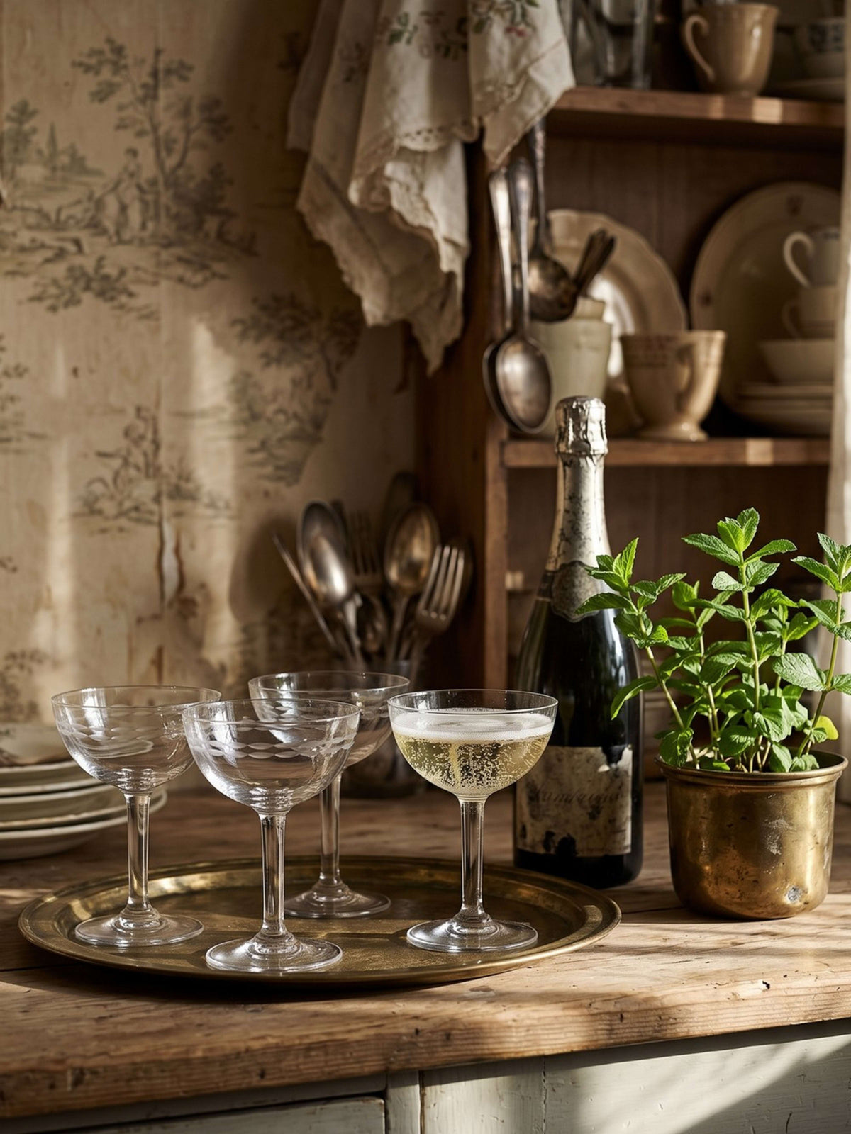 Set von 4 Vintage Champagnerschalen "Marie-Antoinette" Art Déco