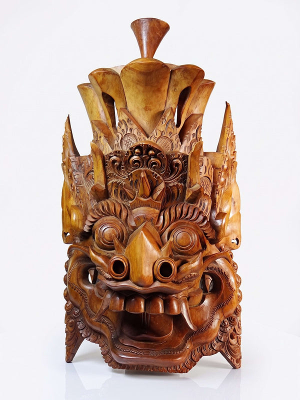 Vintage Wandmaske 'Barong' aus Holz, Bali handgeschnitzt