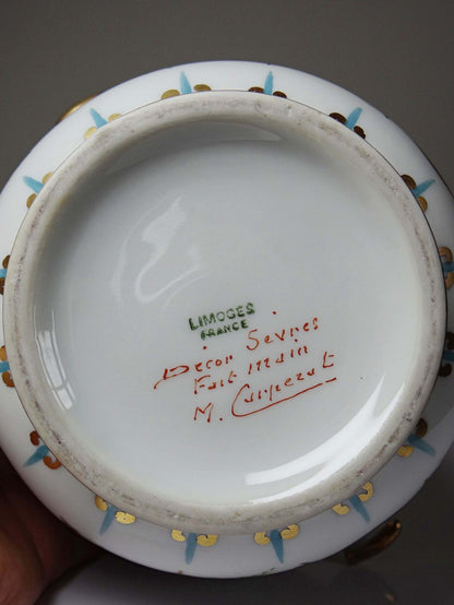 Vintage Porzellan-Übertopf von M. Carpezat Limoges, handbemalt, Art Nouveau