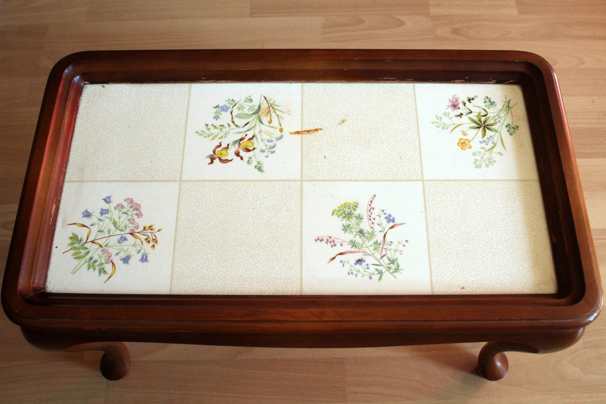 Vintage Blumenbank im Chippendale-Stil, Holz und Keramik