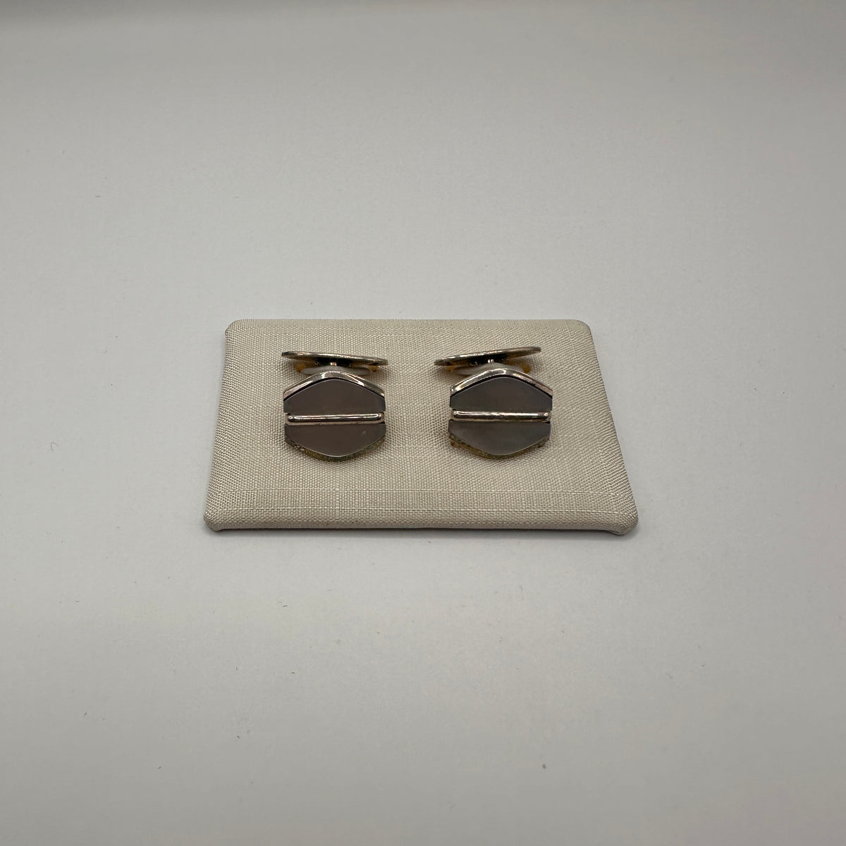 Vintage Manschettenknopf Set von 2, oval, 835 Silber, Linien-Dekor, deutsche Silberschmiedekunst