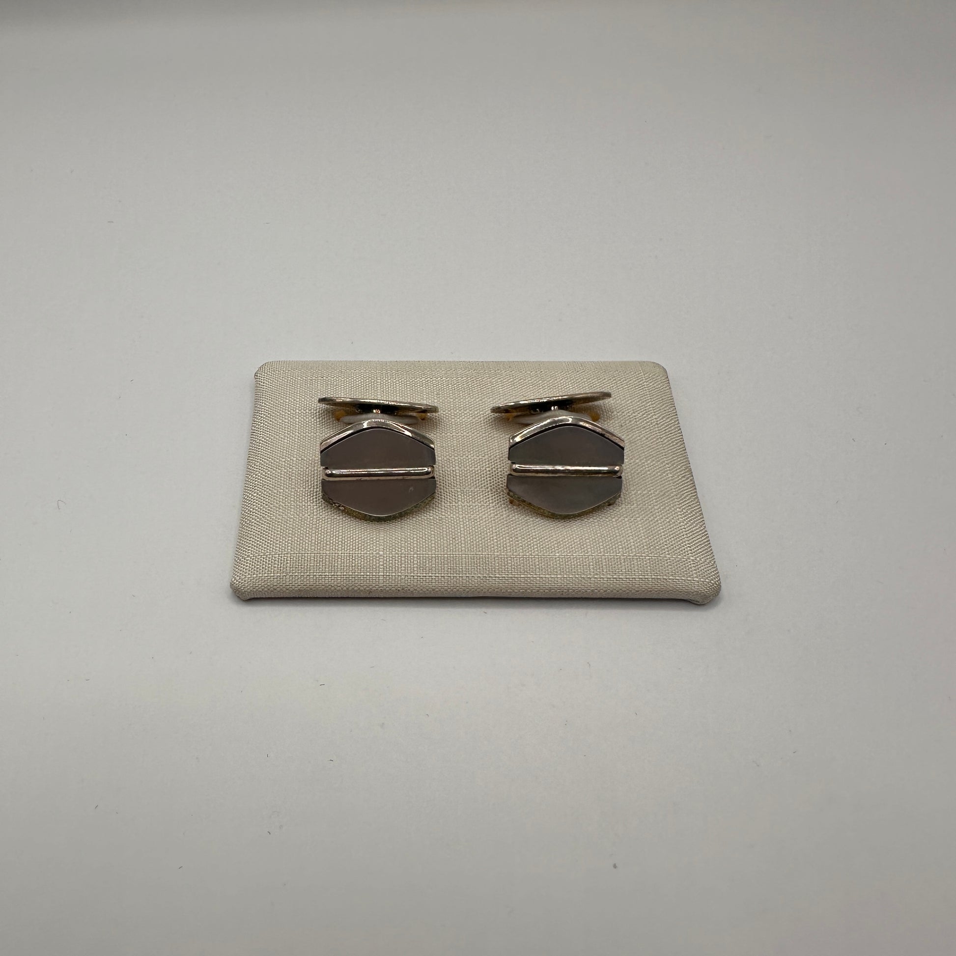 Vintage Manschettenknopf Set von 2, oval, 835 Silber, Linien-Dekor, deutsche Silberschmiedekunst