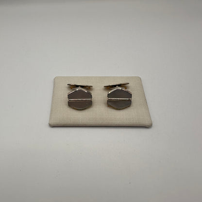 Vintage Manschettenknopf Set von 2, oval, 835 Silber, Linien-Dekor, deutsche Silberschmiedekunst