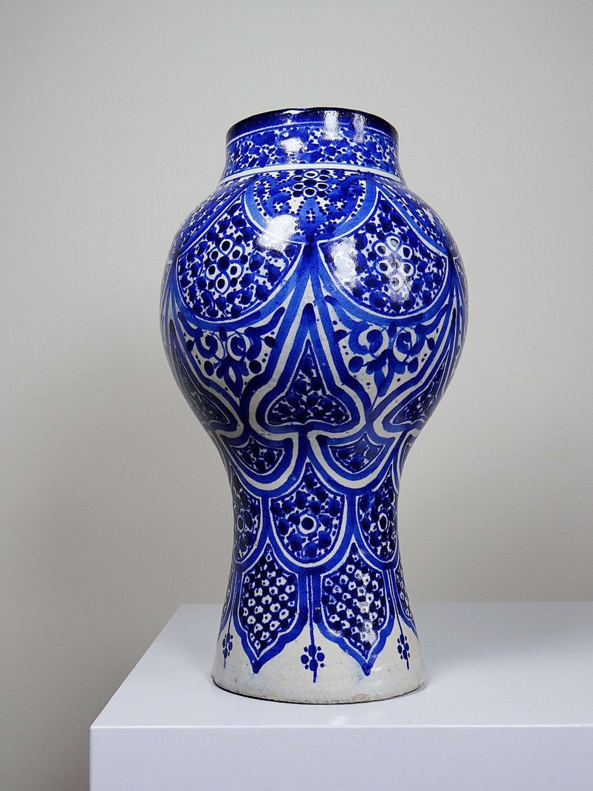 Vintage Vase Khabia aus Fès 19.-20. Jh. Kobaltblau, handgemacht