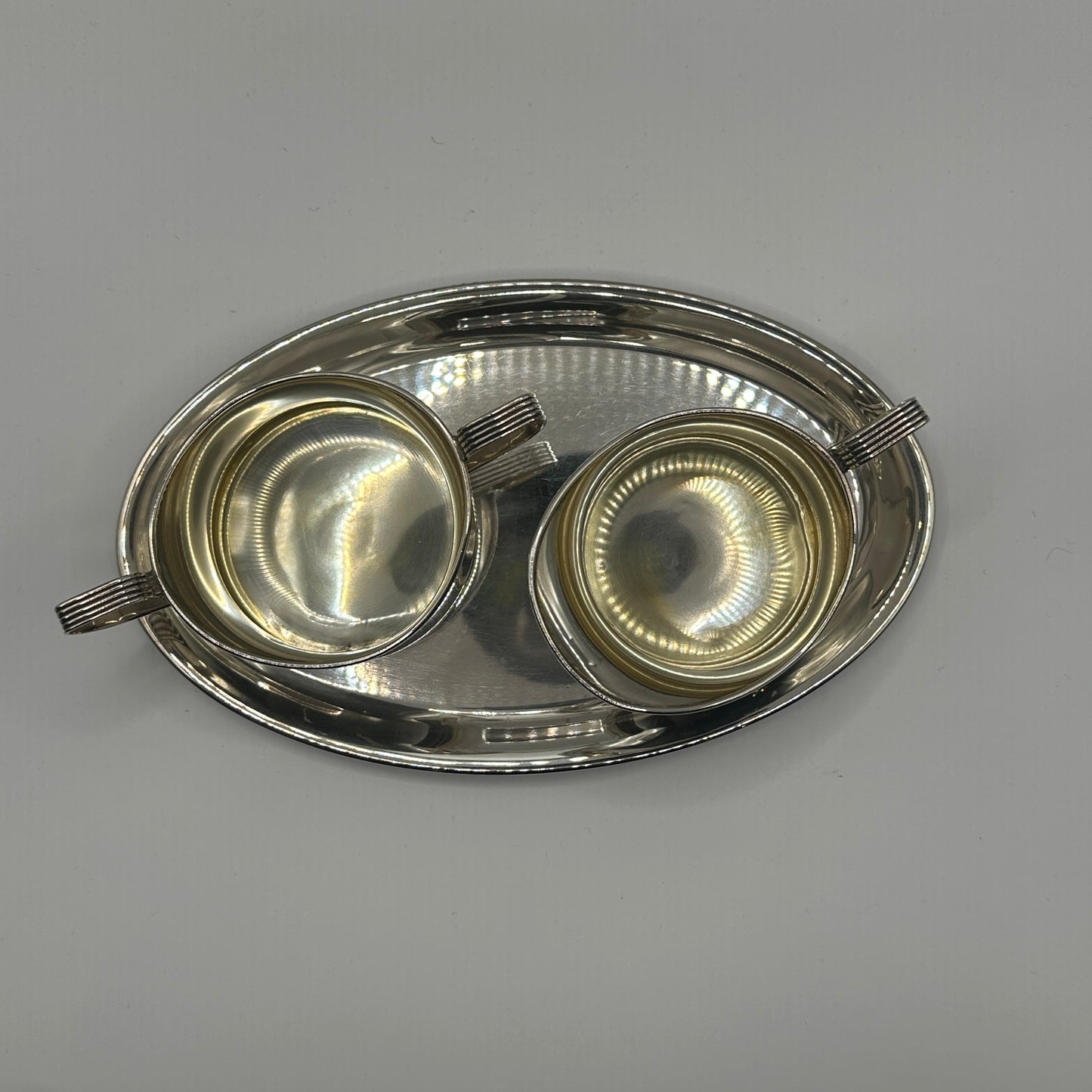 Dreiteiliges Sterling-Silber Set „W. Sterling 520“ – Tablett, Kännchen und Schale