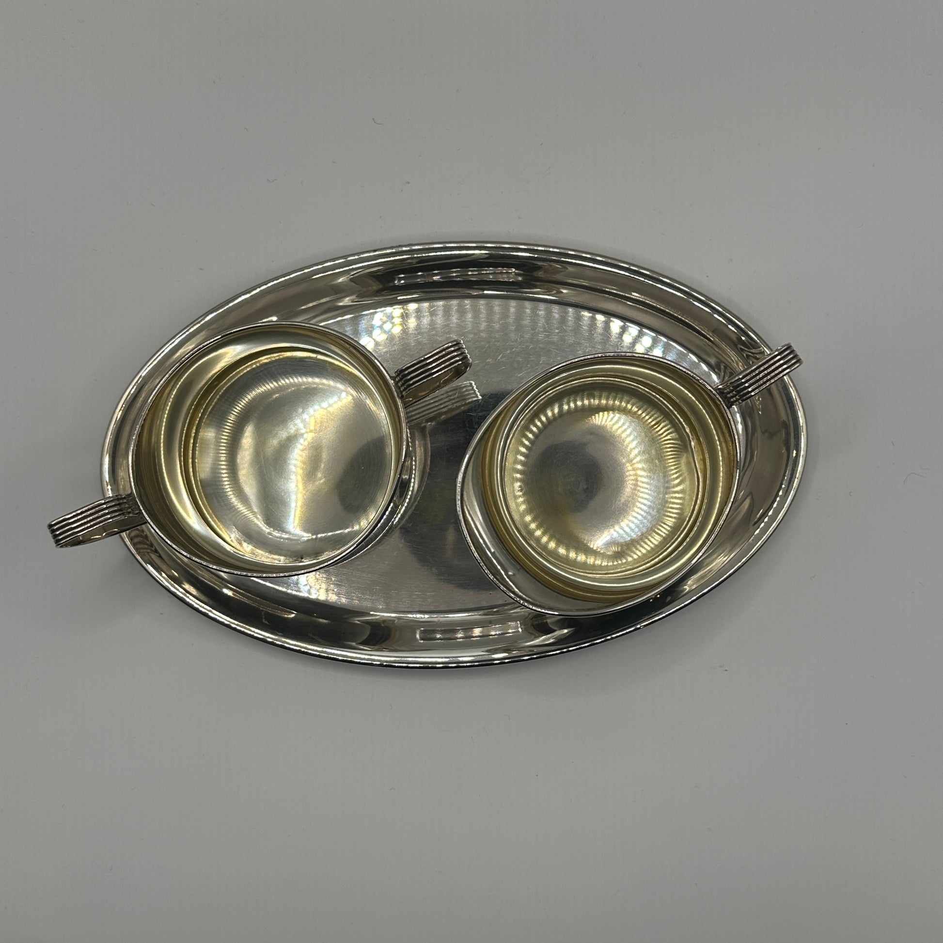 Dreiteiliges Sterling-Silber Set „W. Sterling 520“ – Tablett, Kännchen und Schale