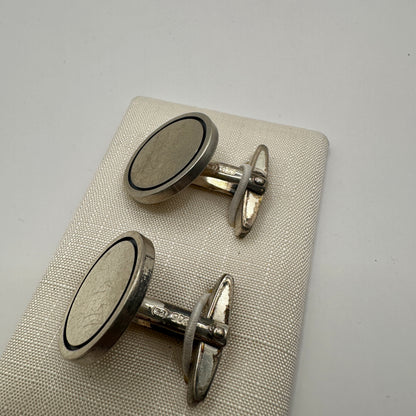 Vintage Manschettenknopf mit schwarzem Rand aus 835 Silber