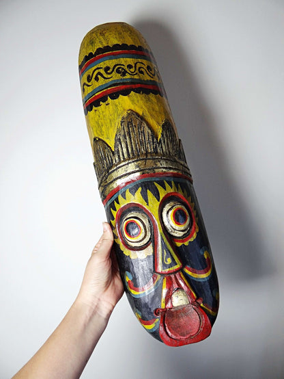 Vintage Wandmaske Bali, Holz handbemalt, Indonesien 1970er