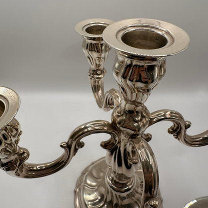 Vintage Kerzenleuchter fünfarmig aus massivem 925er Silber, Barockstil, schöne Silberpatina