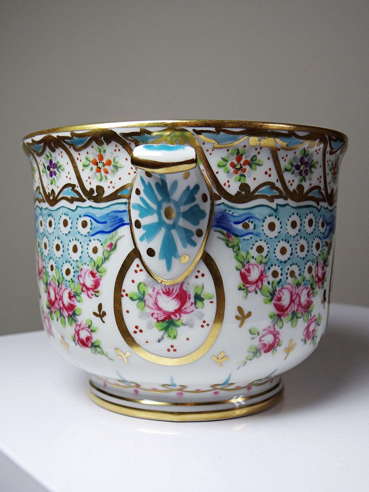 Vintage Porzellan-Übertopf von M. Carpezat Limoges, handbemalt, Art Nouveau