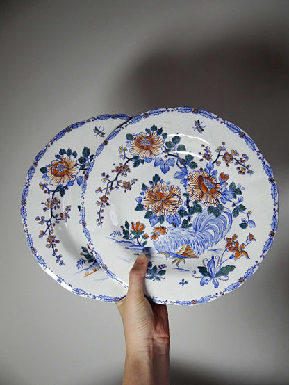 Vintage Teller "Coq und Pivoines" von Gien, Fayence um 1900