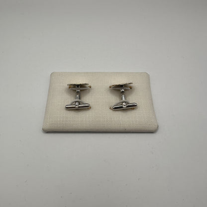 Vintage Manschettenknopf aus 925er Sterling Silber mit silberfarbenem Inlay