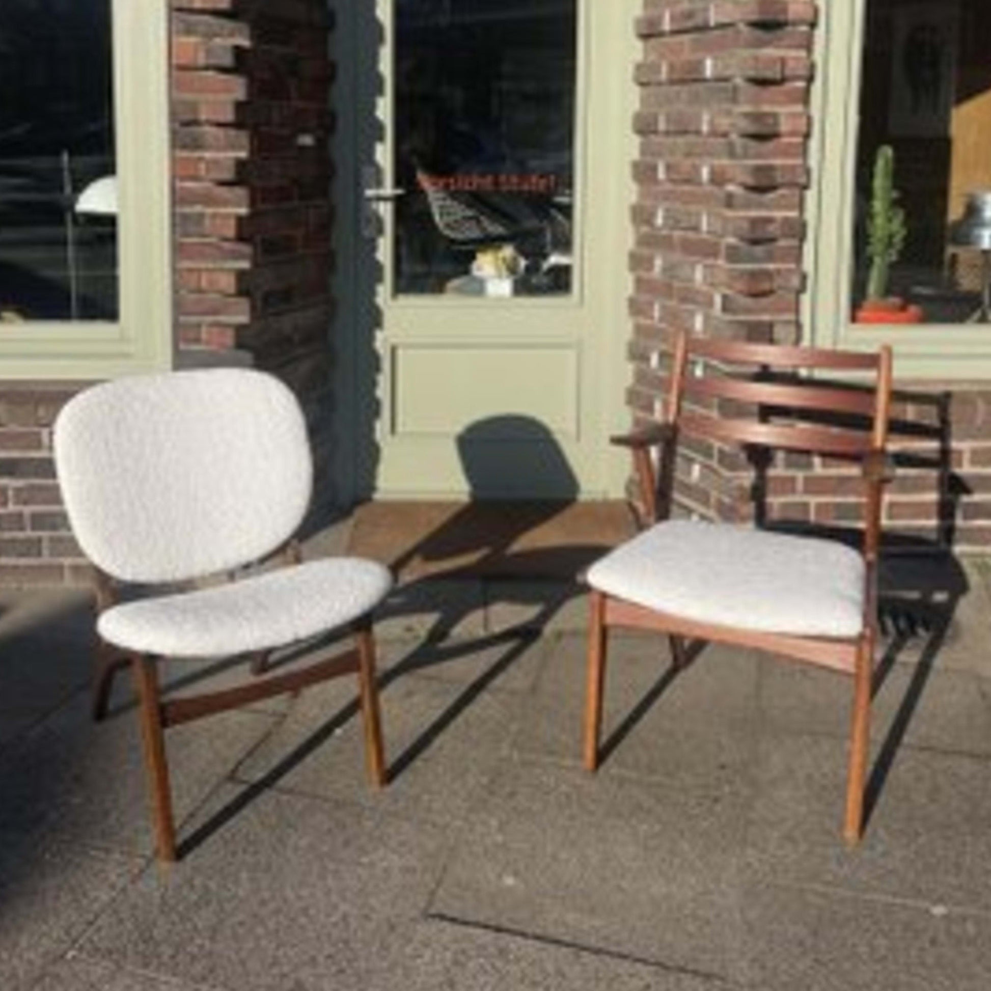 Vintage Sessel Set von 2 für Eiche und Buche Elfenbeinfarben Rotbraun