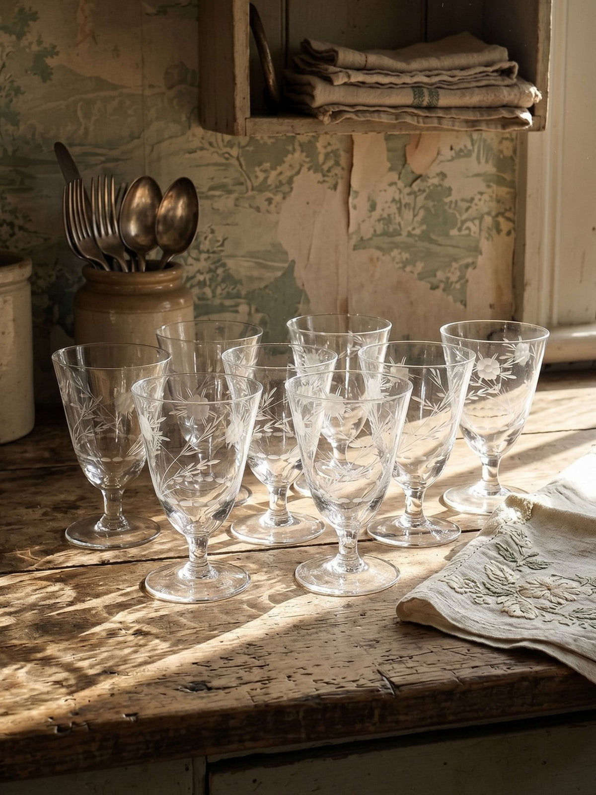 Set von 8 Vintage Weingläser aus Kristallglas, Böhmen