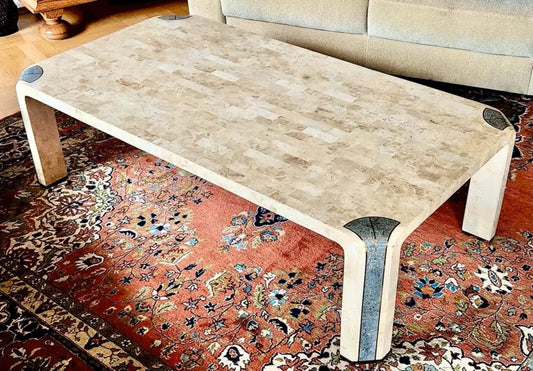 Vintage Couchtisch mit Tessellat-Marmoroberfläche im Wasserfall-Stil