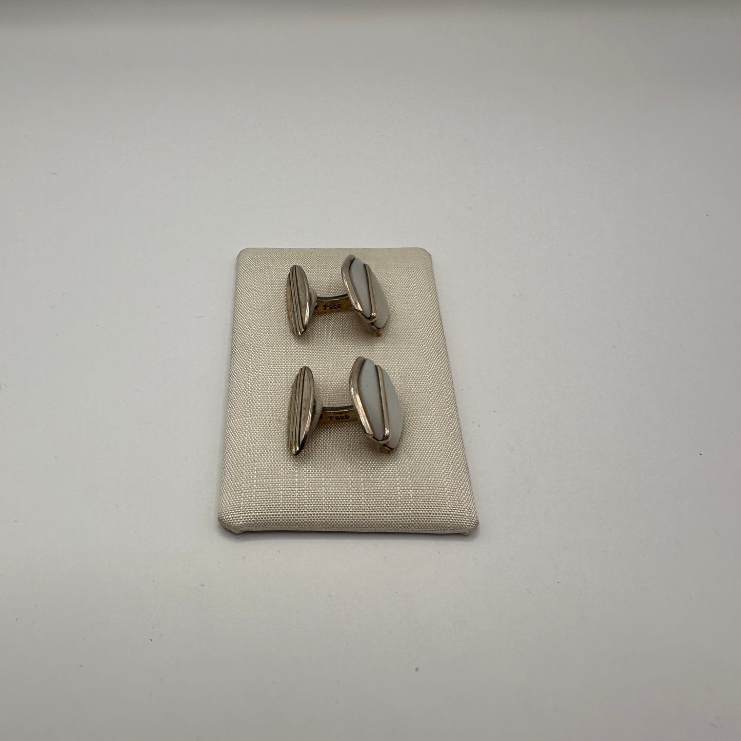 Vintage Manschettenknopf Set von 2, oval, 835 Silber, Linien-Dekor, deutsche Silberschmiedekunst