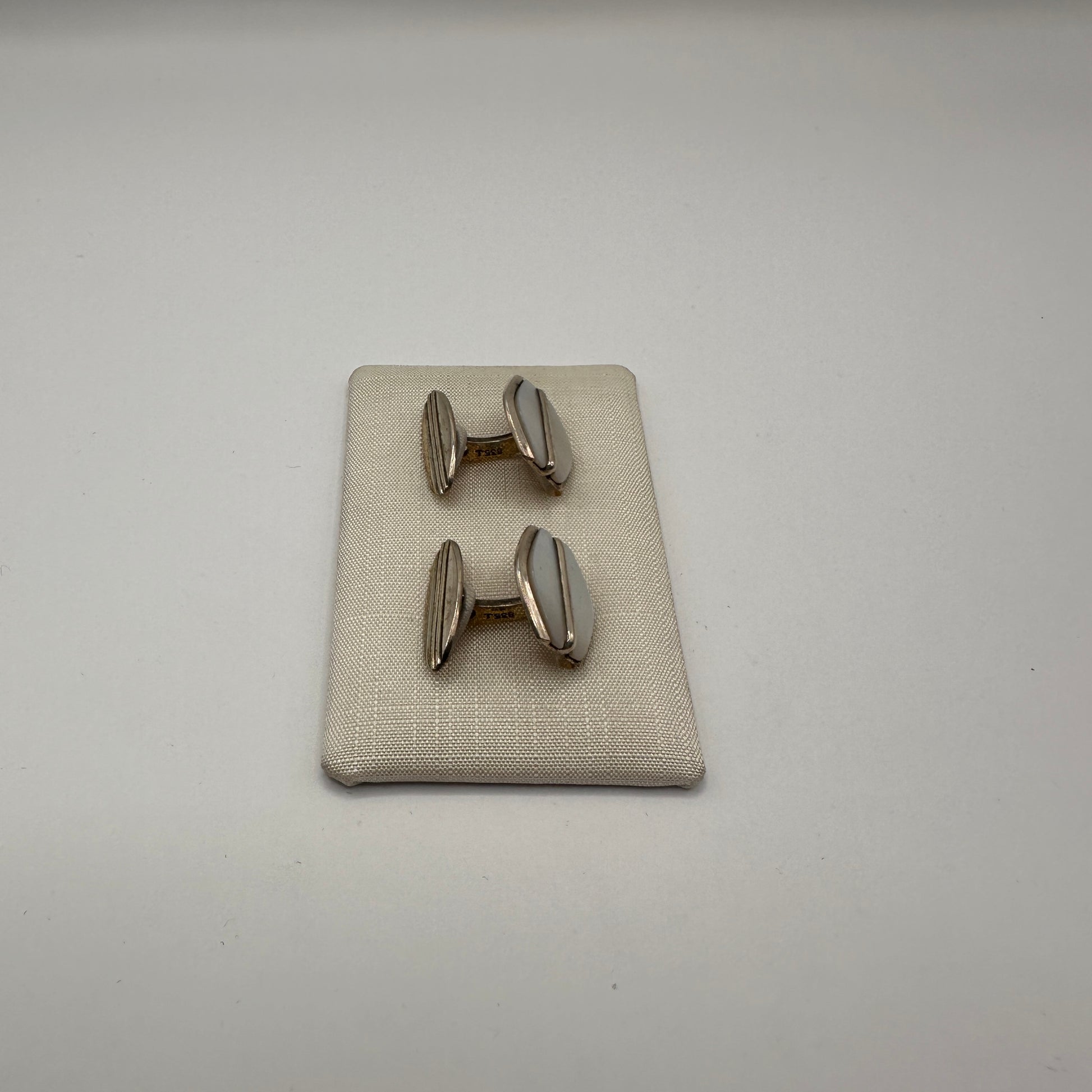 Vintage Manschettenknopf Set von 2, oval, 835 Silber, Linien-Dekor, deutsche Silberschmiedekunst