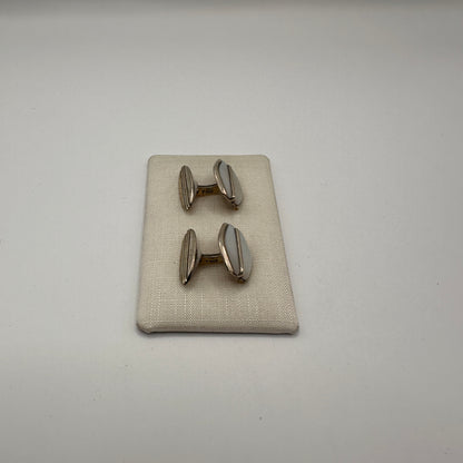 Vintage Manschettenknopf Set von 2, oval, 835 Silber, Linien-Dekor, deutsche Silberschmiedekunst