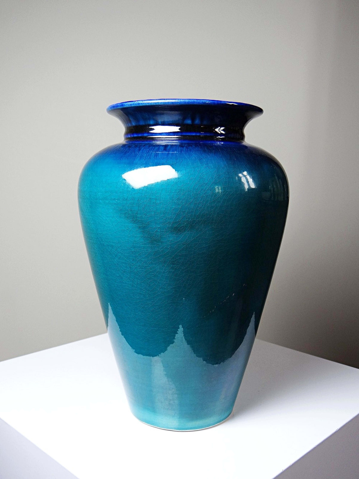 Vintage Keramikvase Dinis Portugal Türkis Kobaltblau