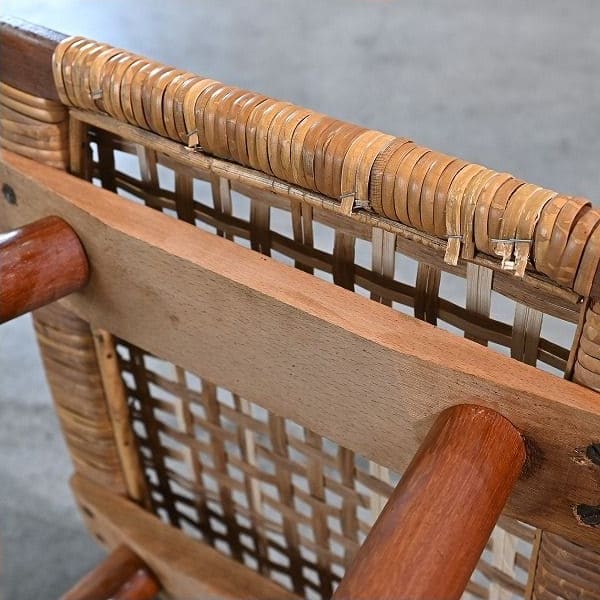 Vintage Hocker aus Rattan und Teak, skandinavisch