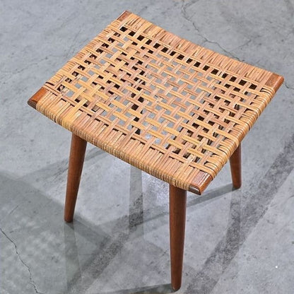 Vintage Hocker aus Rattan und Teak, skandinavisch