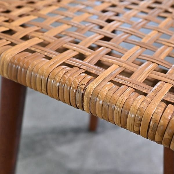 Vintage Hocker aus Rattan und Teak, skandinavisch