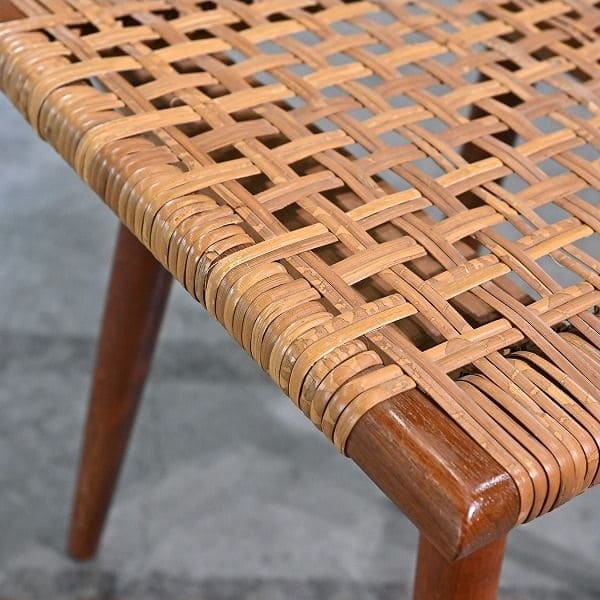 Vintage Hocker aus Rattan und Teak, skandinavisch