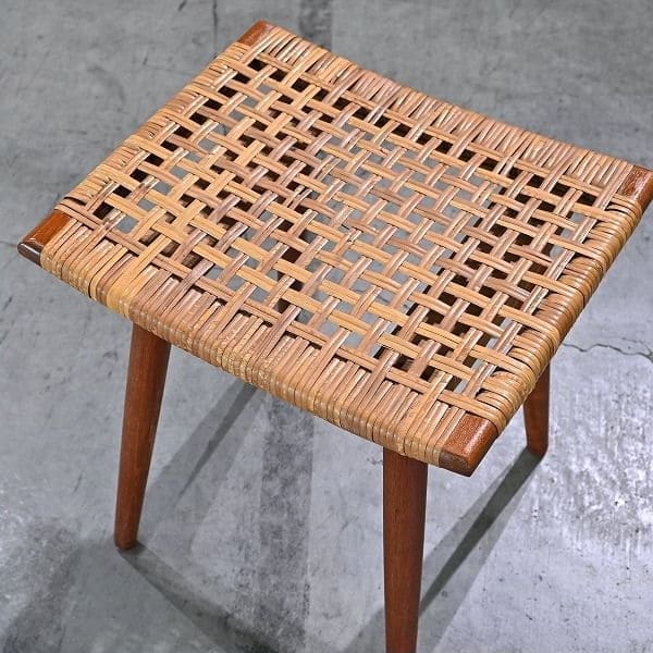 Vintage Hocker aus Rattan und Teak, skandinavisch