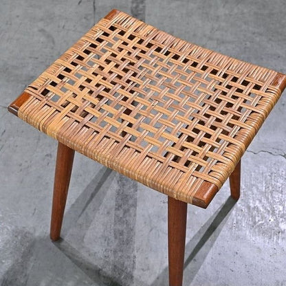 Vintage Hocker aus Rattan und Teak, skandinavisch