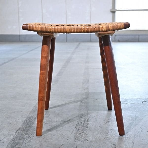 Vintage Hocker aus Rattan und Teak, skandinavisch