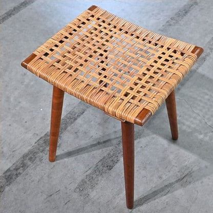 Vintage Hocker aus Rattan und Teak, skandinavisch