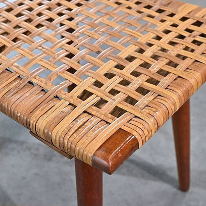 Vintage Hocker aus Rattan und Teak, skandinavisch