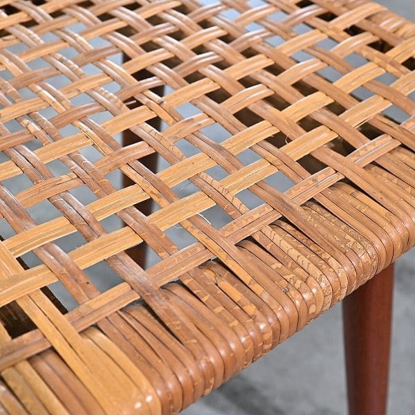 Vintage Hocker aus Rattan und Teak, skandinavisch