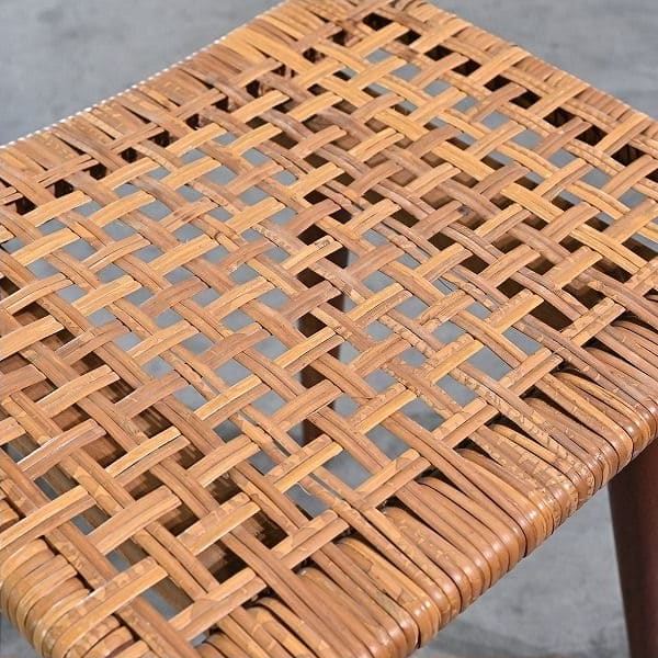 Vintage Hocker aus Rattan und Teak, skandinavisch