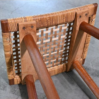 Vintage Hocker aus Rattan und Teak, skandinavisch