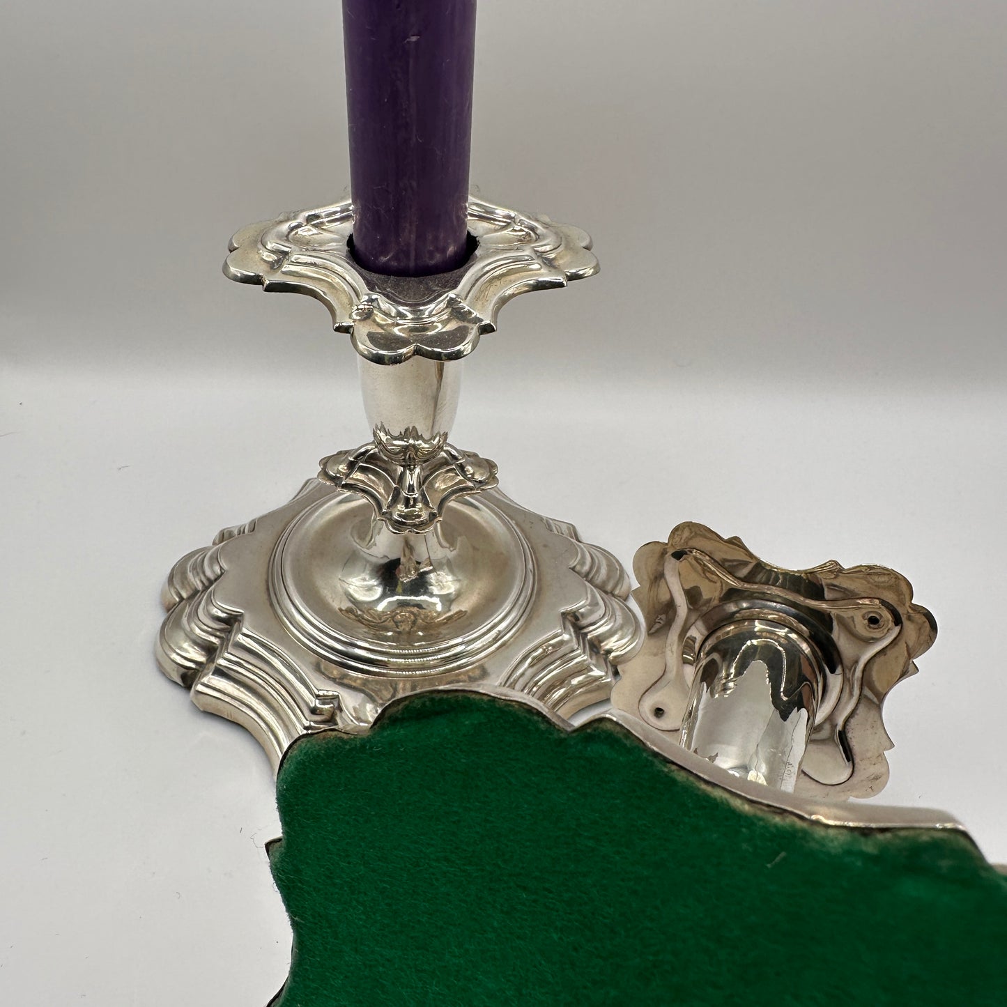 Vintage Kerzenhalter Set von 2 barocke Silberschmiedearbeit schwer gestufter Sockel