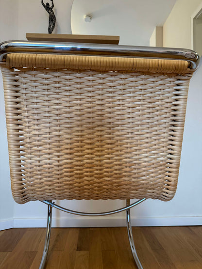 Vintage Freischwinger S 533 R von Mies van der Rohe für Thonet mit Korbgeflecht