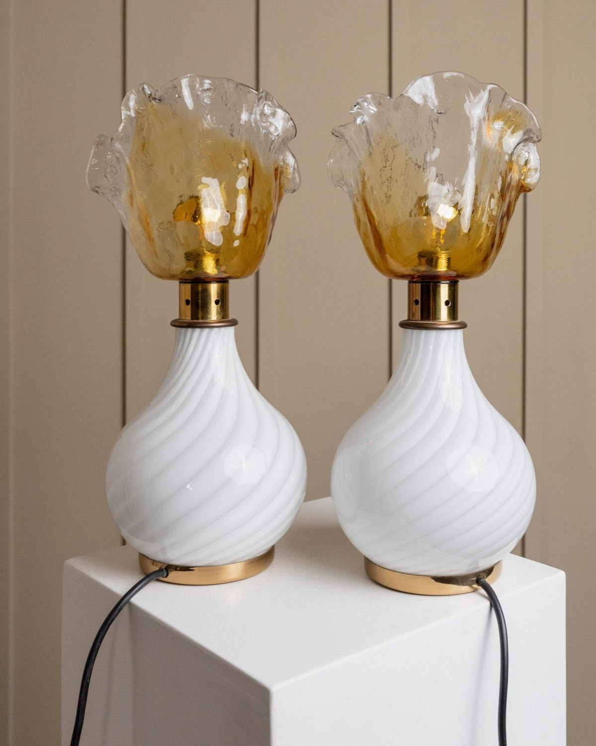 Lampe de table vintage en verre de Murano en forme de fleur, Italie, années 1970, lot de 2