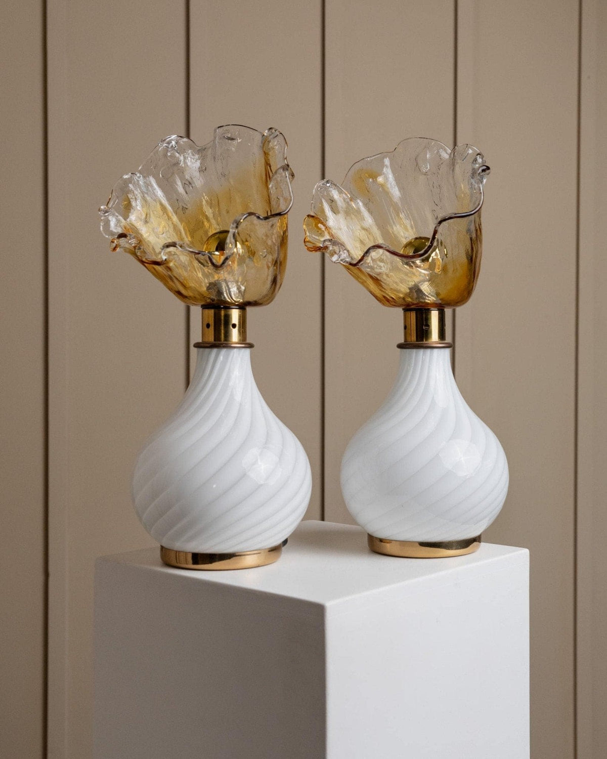 Lampe de table vintage en verre de Murano en forme de fleur, Italie, années 1970, lot de 2