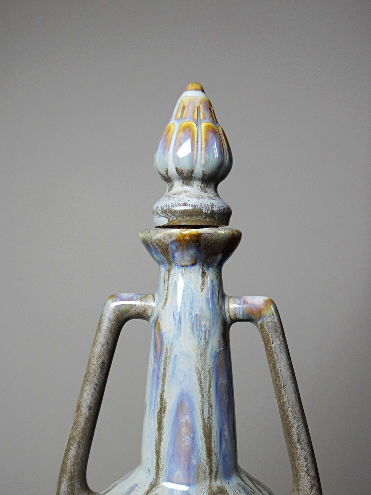 Vintage Keramikflasche mit Stöpsel, flambierte Glasur, Frankreich