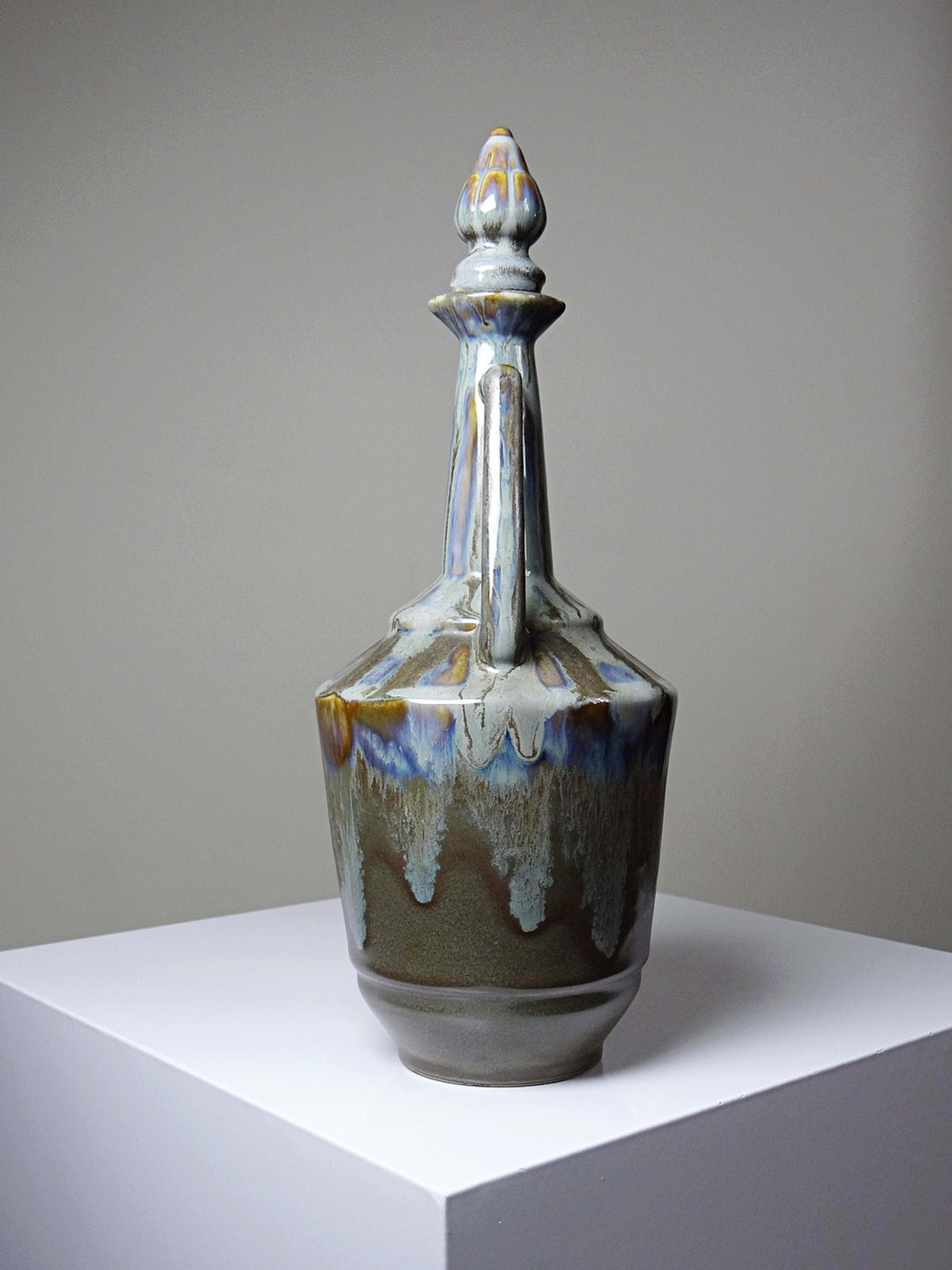 Vintage Keramikflasche mit Stöpsel, flambierte Glasur, Frankreich