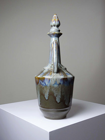 Vintage Keramikflasche mit Stöpsel, flambierte Glasur, Frankreich