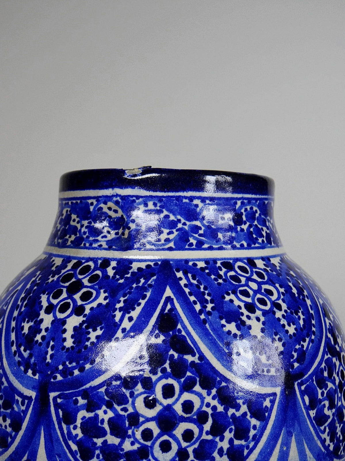 Vintage Vase Khabia aus Fès 19.-20. Jh. Kobaltblau, handgemacht