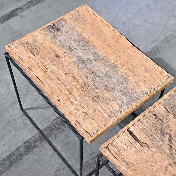 Vintage Regal Set von 4 von Industrial, offenes Design, Eisenrahmen, Holz, gebraucht