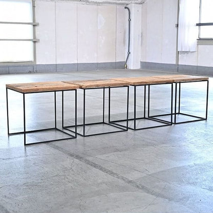 Vintage Regal Set von 4 von Industrial, offenes Design, Eisenrahmen, Holz, gebraucht