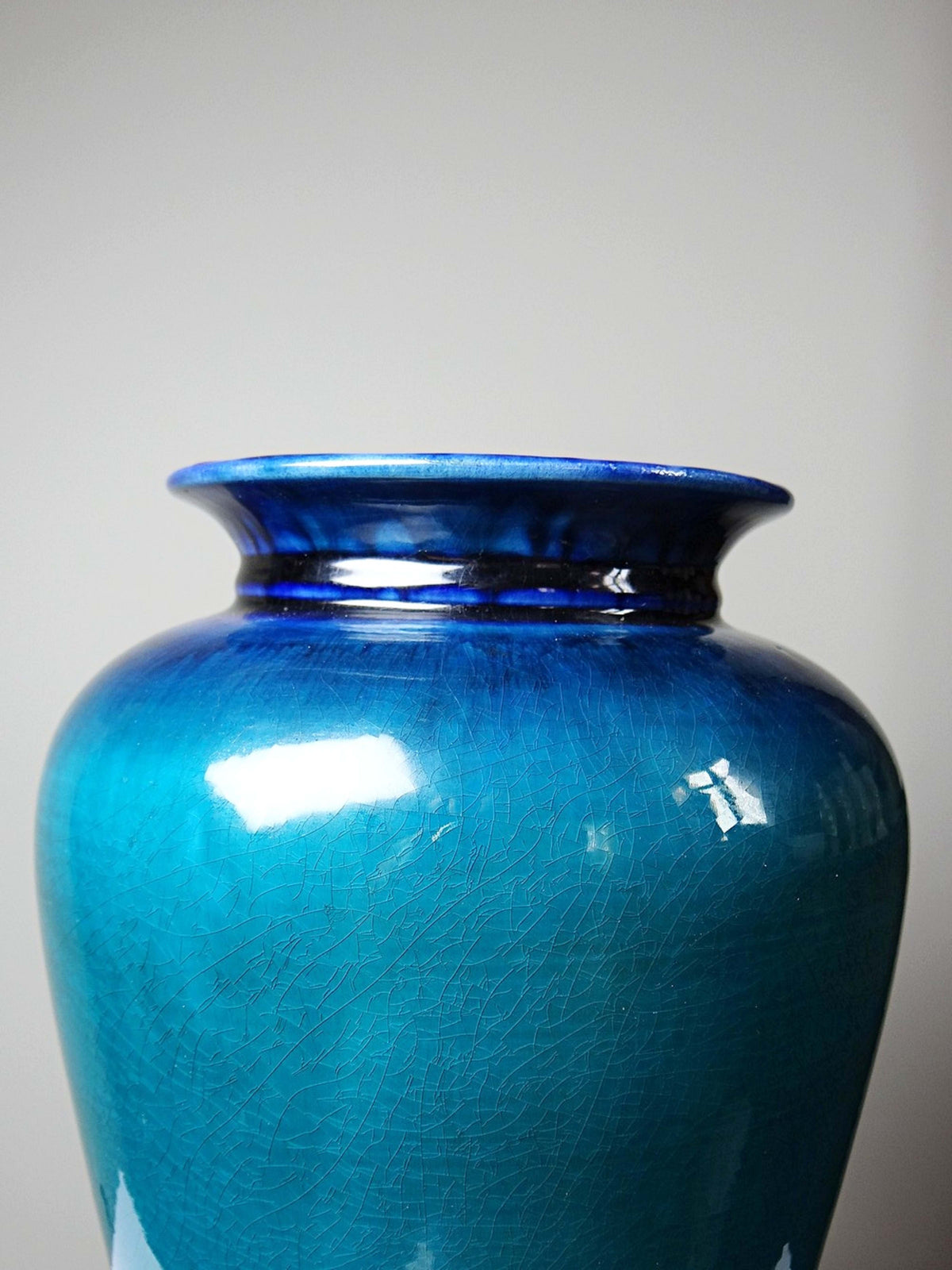 Vintage Keramikvase Dinis Portugal Türkis Kobaltblau