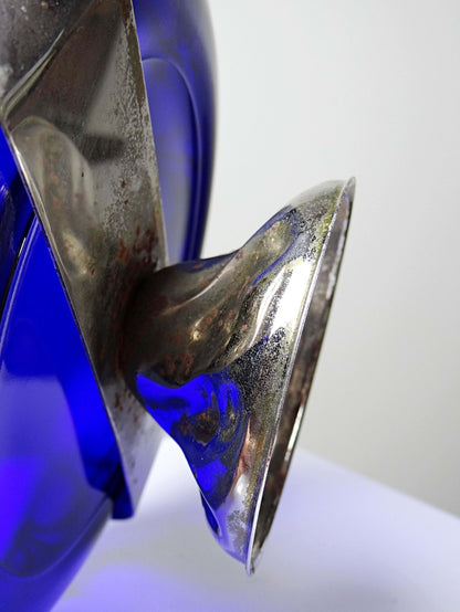 Vintage Schale aus Kobaltglas und versilbertem Metall, Louis XVI Stil, circa 1900-1920